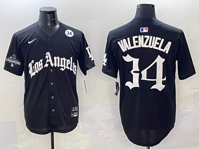 Men Los Angeles Dodgers #34 Valenzuela Black Five generations Joint Name 2025 Nike MLB Jersey style 42->los angeles dodgers->MLB Jersey